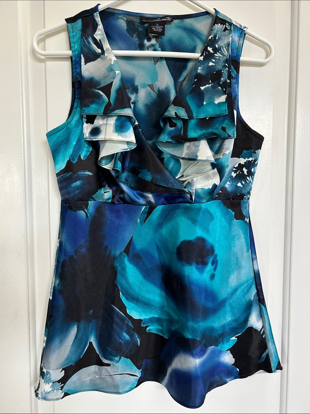 Willi Smith Blue Teal Floral Shell Top-size S